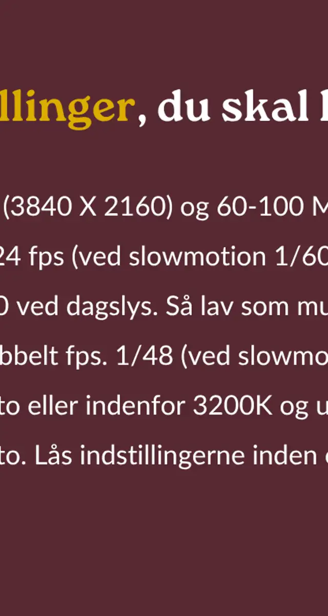 Et samlet overblik over de videoindstillinger, du skal bruge for at lave professionelle videoer med din iPhone