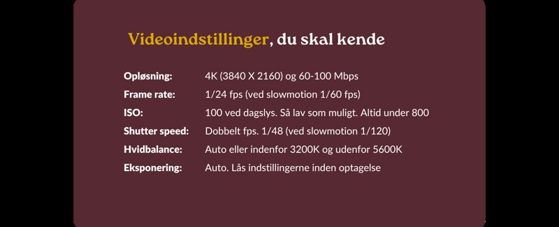 Et samlet overblik over de videoindstillinger, du skal bruge for at lave professionelle videoer med din iPhone